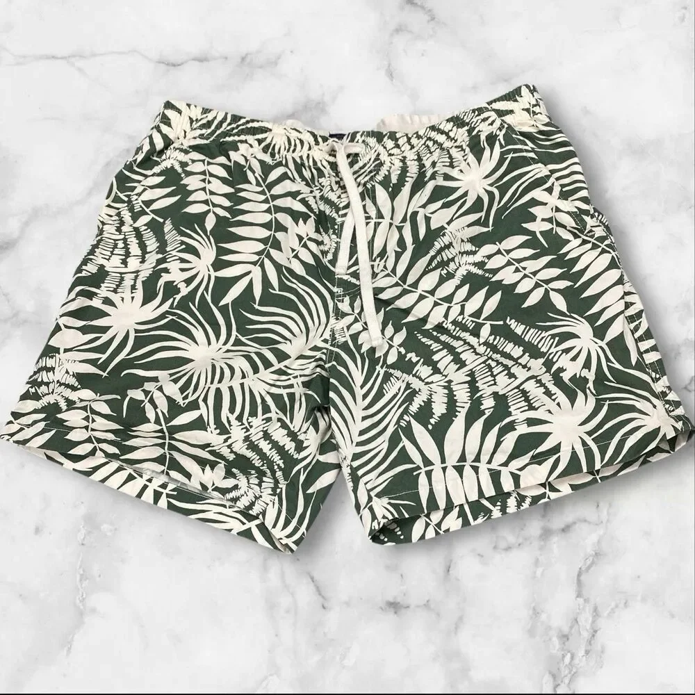 J Crew Mens Dock Beach Cotton Shorts Size X-Large‎ Green White